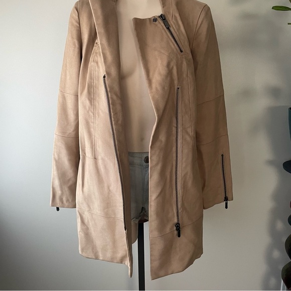 J Brand Asymmetrical Zippered Coat Long Jacket Tan Women’s Size 6 Small - Picture 3 of 9